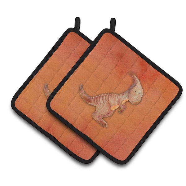 Carolines Treasures Parasaurolophus Watercolor Pair of Pot Holders - BB7400PTHD
