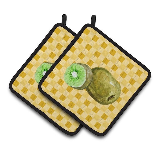 Carolines Treasures Kiwi on Basketweave Pair of Pot Holders - BB7231PTHD