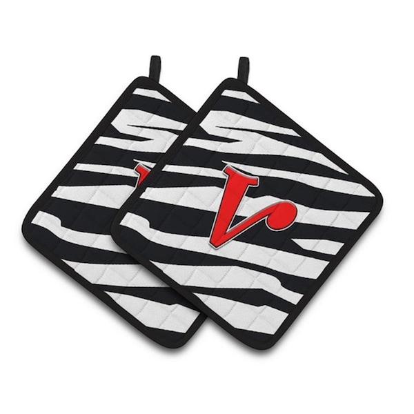 Carolines Treasures Monogram Initial V Zebra Red Pair of Pot Holders, 7.5 x 3 x 7.5 in. - CJ1024-VPTHD