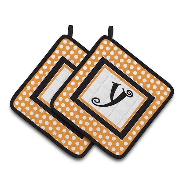 Carolines Treasures Monogram Initial Y Orange Polkadots Pair of Pot Holders, 7.5 x 3 x 7.5 in. - CJ1033-YPTHD
