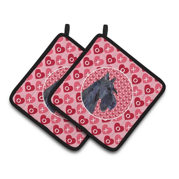 Carolines Treasures Scottish Terrier Hearts Love Valentines Day Portrait Pair of Pot Holders, 7.5 x 3 x 7.5 in. - SS4529PTHD