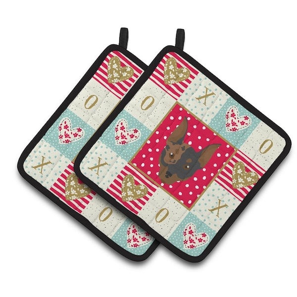 Carolines Treasures 7.5 x 7.5 in. Harlequin Pinscher No.2 Love Pair of Pot Holders - CK5204PTHD