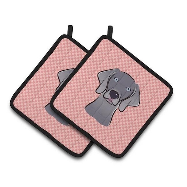 Carolines Treasures Carolines Treasures BB1231PTHD Checkerboard Pink Weimaraner Pair of Pot Holders; 7.5 x 3 x 7.5 in. - BB1231PTHD