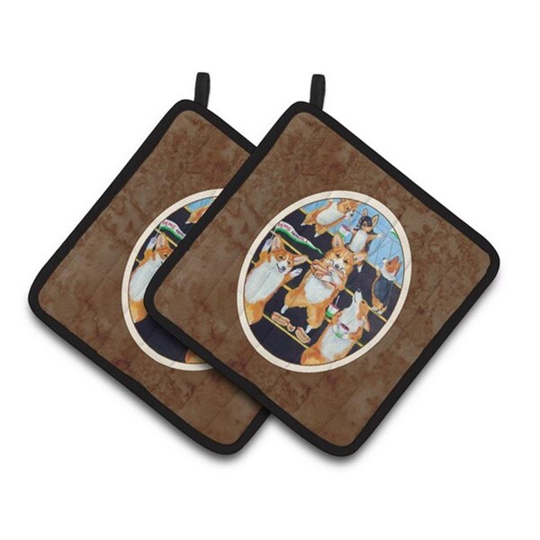 Carolines Treasures Go Team Corgi Pembroke Pair of Pot Holders, 7.5 x 3 x 7.5 in. - 7286PTHD
