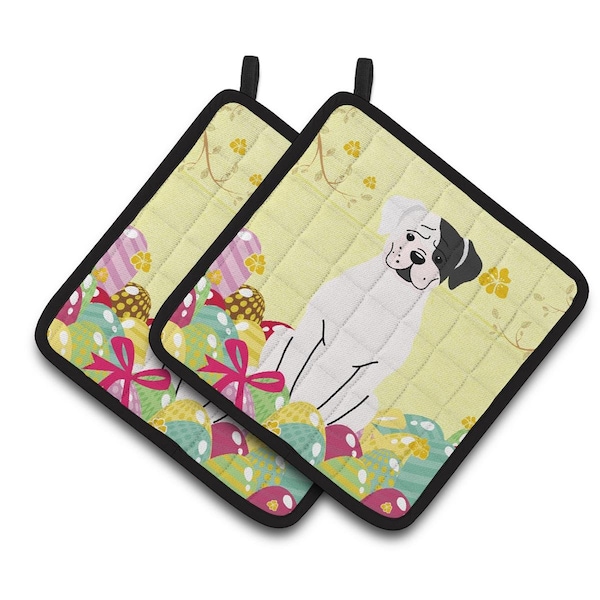Carolines Treasures Easter Eggs White Boxer Cooper Pair of Pot Holders - BB6114PTHD