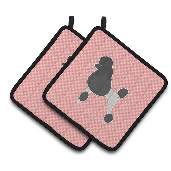 Carolines Treasures Poodle Checkerboard Pink Pair of Pot Holders - BB3639PTHD