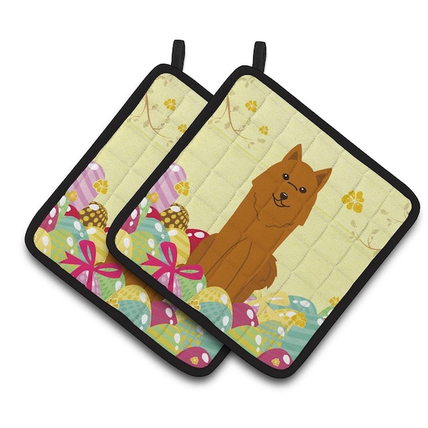 Carolines Treasures Easter Eggs Karelian Bear Dog Pair of Pot Holders - BB6022PTHD