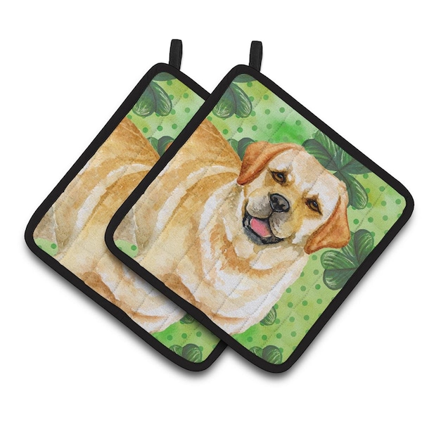 Carolines Treasures Golden Retriever St.Patricks Pair of Pot Holders - BB9838PTHD
