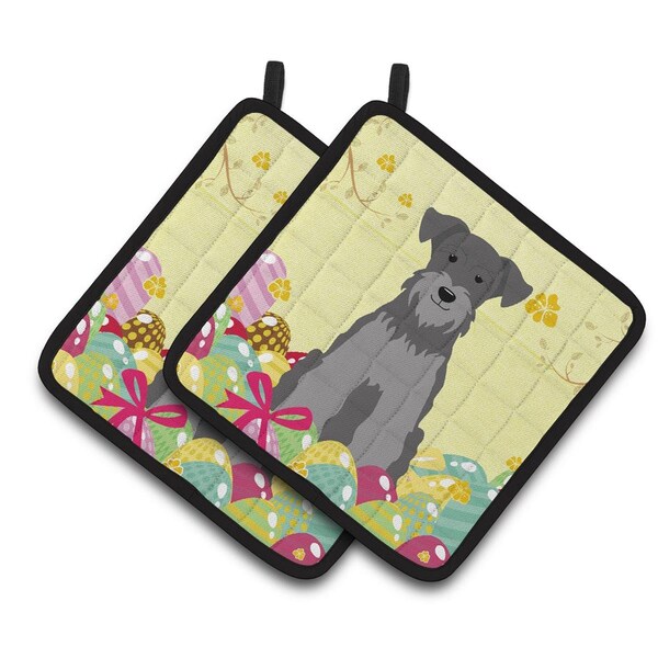 Carolines Treasures Easter Eggs Miniature Schanuzer Black Silver Pair of Pot Holders - BB6052PTHD