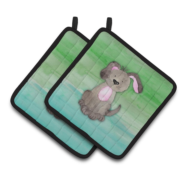 Carolines Treasures Dog Teal & Green Watercolor Pair of Pot Holders - BB7357PTHD