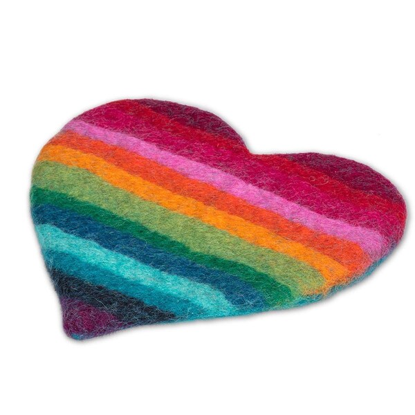 Mr. Mjs 9 in. Felted Wool Rainbow Stripe Heart Trivet, Multi Color - Wool Felt - AB-28-NEPAL-09-MULTI
