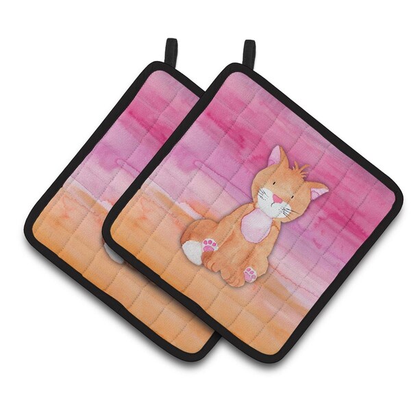 Carolines Treasures Orange Cat Watercolor Pair of Pot Holders - BB7354PTHD