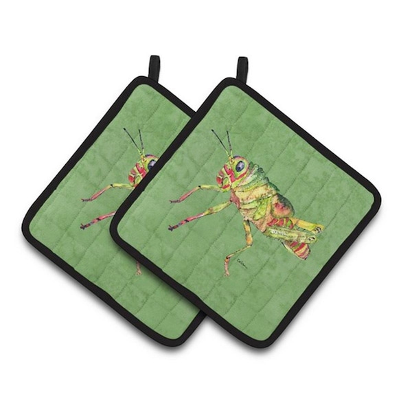 Carolines Treasures Grasshopper on Avacado Pair of Pot Holders, 7.5 x 3 x 7.5 in. - 8848PTHD