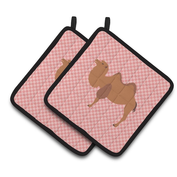 Carolines Treasures Bactrian Camel Pink Check Pair of Pot Holders - BB7818PTHD
