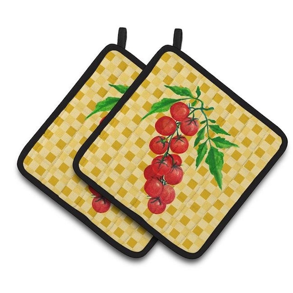 Carolines Treasures Carolines Treasures BB7194PTHD Cherry Tomato on Basketweave Pair of Pot Holders - BB7194PTHD