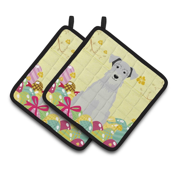 Carolines Treasures Easter Eggs Miniature Schanuzer White Pair of Pot Holders - BB6053PTHD