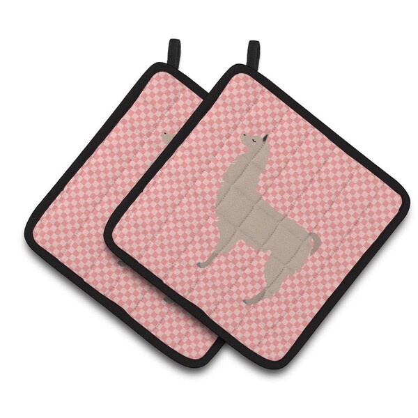 Carolines Treasures Llama Pink Check Pair of Pot Holders - BB7916PTHD