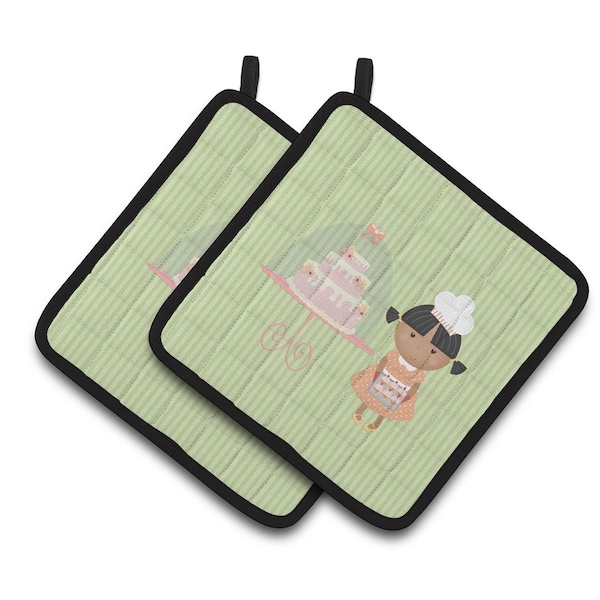 Carolines Treasures Cake Baker African American Green Pair of Pot Holders - BB7259PTHD