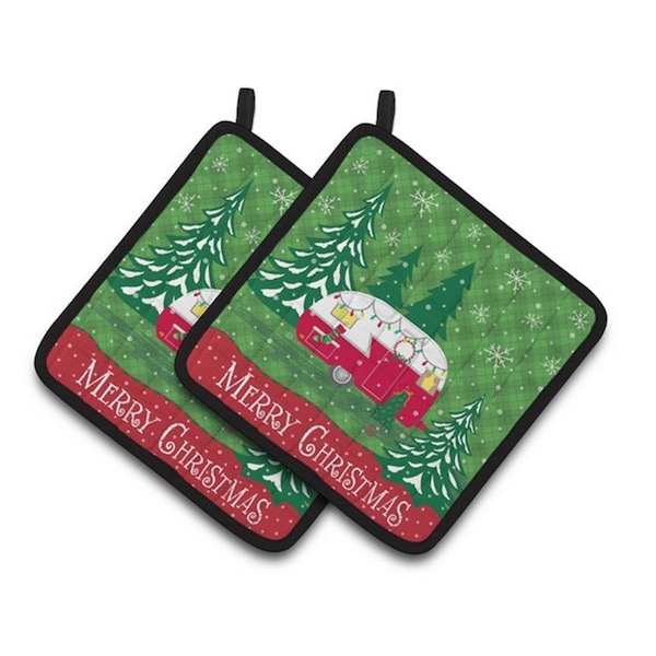 Carolines Treasures Christmas Vintage Glamping Trailer Pair of Pot Holders, 7.5 x 3 x 7.5 in. - VHA3018PTHD