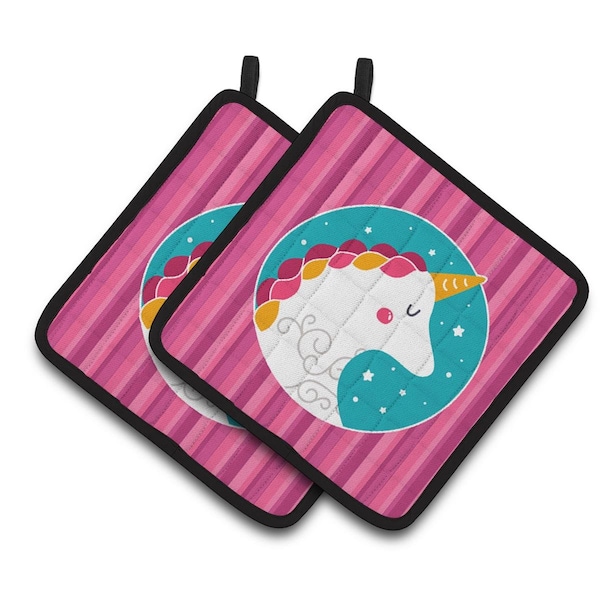 Carolines Treasures Unicorn Pink Stripes Pair of Pot Holders - BB7139PTHD