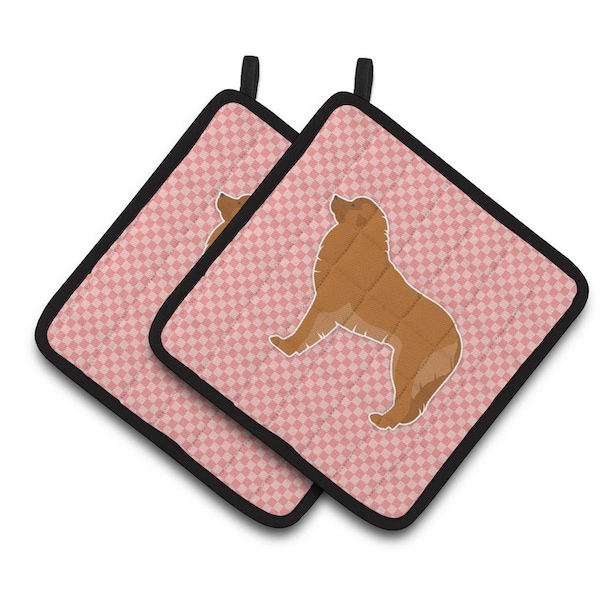 Carolines Treasures Leonberger Checkerboard Pink Pair of Pot Holders - BB3658PTHD