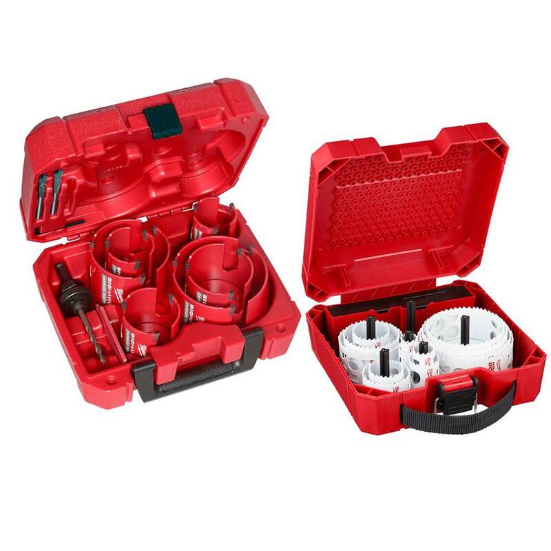 Kit de sierra de corona de carburo BIG HAWG de Milwaukee (10 piezas) con el set de sierra de corona bimetálica de propósito general Hole Dozer (20 piezas) - 49-56-9290-49-22-4170