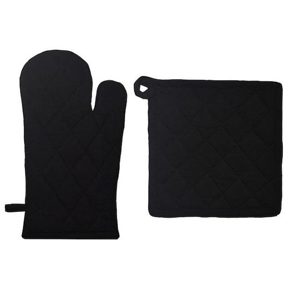 Dunroven House Dunroven House ORK104MP-BLK Quilted Oven Mitt & Potholder Set; Black - ORK104MP-BLK