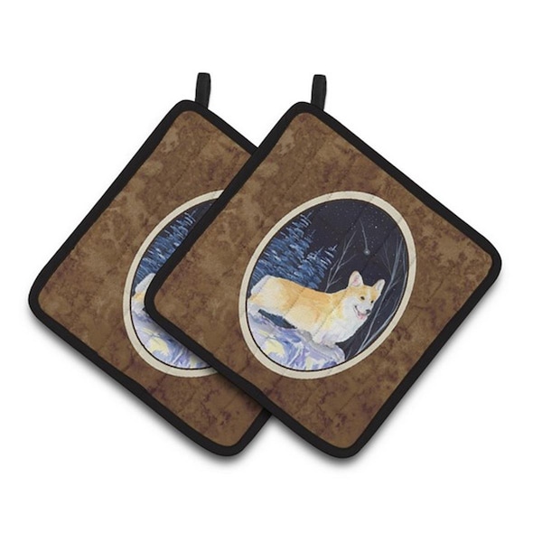 Carolines Treasures Starry Night Corgi Pair of Pot Holders, 7.5 x 3 x 7.5 in. - SS8353PTHD