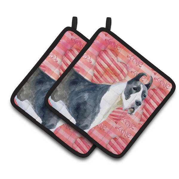 Carolines Treasures Harlequin Great Dane Love Pair of Pot Holders - BB9730PTHD