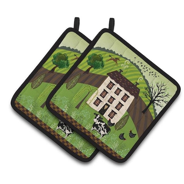 Carolines Treasures Carolines Treasures VHA3024PTHD Folk Art Country House Pair of Pot Holders - VHA3024PTHD