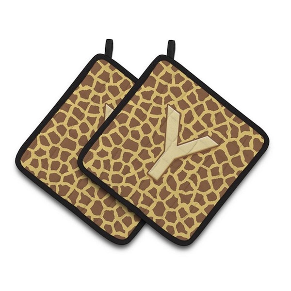 Carolines Treasures Monogram Initial Y Giraffe Pair of Pot Holders, 7.5 x 3 x 7.5 in. - CJ1025-YPTHD