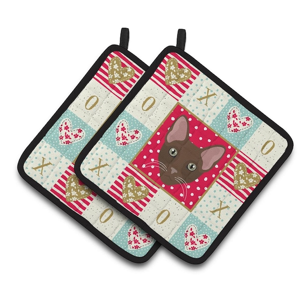 Carolines Treasures 7.5 x 7.5 in. Havana Brown Cat Love Pair of Pot Holders - CK5120PTHD