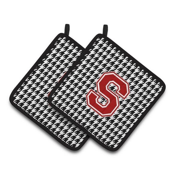 Carolines Treasures Letter S Monogram - Houndstooth Black Pair of Pot Holders, 7.5 x 3 x 7.5 in. - CJ1021-SPTHD