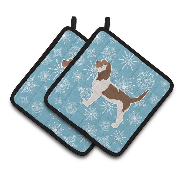 Carolines Treasures Winter Snowflake Grand Basset Griffon Vendeen Pair of Pot Holders - BB3490PTHD
