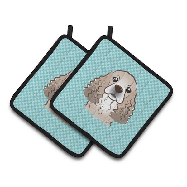 Carolines Treasures Checkerboard Blue Cocker Spaniel Pair of Pot Holders, 7.5 x 3 x 7.5 in. - BB1154PTHD