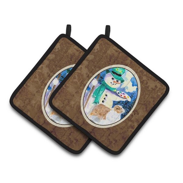 Carolines Treasures Snowman with Australian Shepherd Pair of Pot Holders, 7.5 x 3 x 7.5 in. - SS8996PTHD