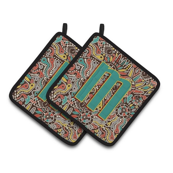 Carolines Treasures Letter M Retro Tribal Alphabet Initial Pair of Pot Holders, 7.5 x 3 x 7.5 in. - CJ2013-MPTHD