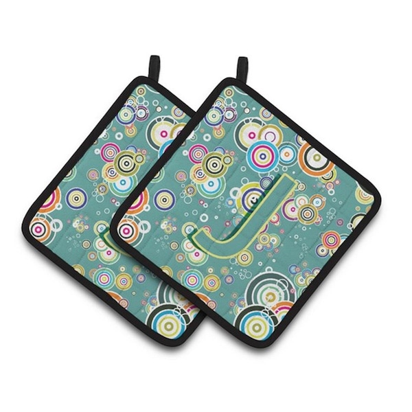 Carolines Treasures Letter J Circle Circle Teal Initial Alphabet Pair of Pot Holders, 7.5 x 3 x 7.5 in. - CJ2015-JPTHD