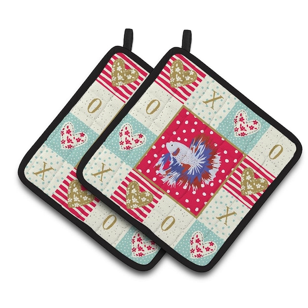 Carolines Treasures 7.5 x 7.5 in. Comb Tail Betta Love Pair of Pot Holders - CK5483PTHD