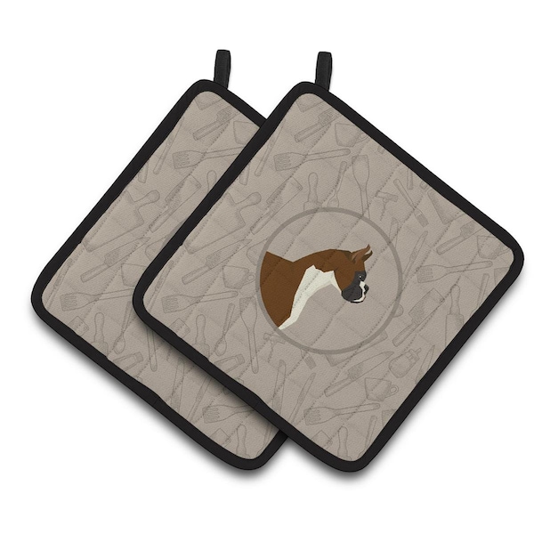 Carolines Treasures Boxer In the Kitchen Pair of Pot Holders - CK2173PTHD