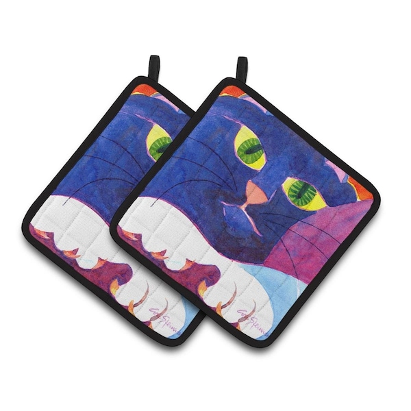 Carolines Treasures Big Blue Cat Pair of Pot Holders - 6138PTHD