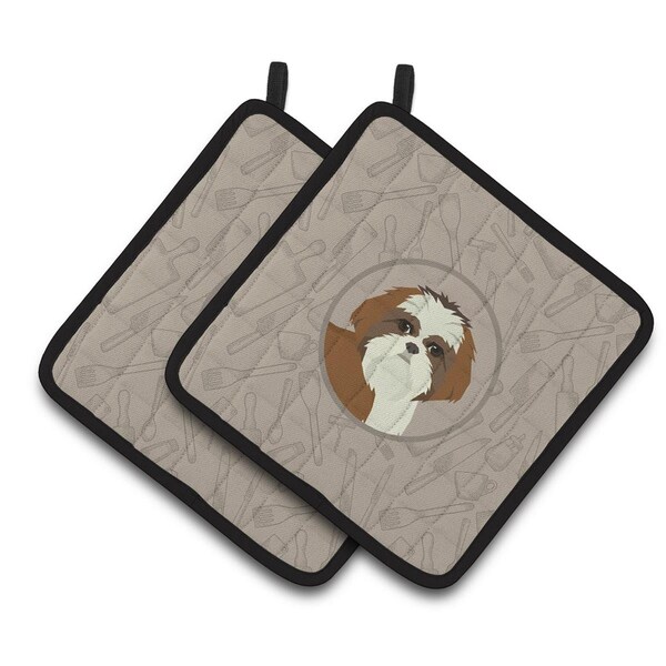 Carolines Treasures Shih Tzu In the Kitchen Pair of Pot Holders - CK2210PTHD