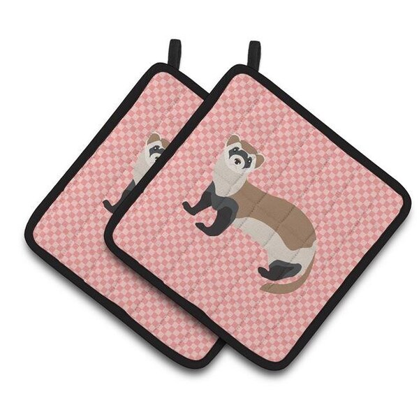 Carolines Treasures Carolines Treasures BB7878PTHD Ferret Pink Check Pair of Pot Holders - BB7878PTHD