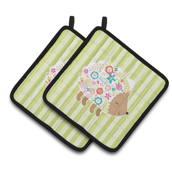 Carolines Treasures Flowered Hedgehog Pair of Pot Holders - BB6935PTHD