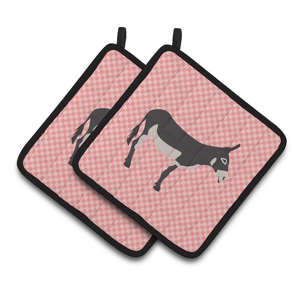 Carolines Treasures American Mammoth Jack Donkey Pink Check Pair of Pot Holders - BB7844PTHD
