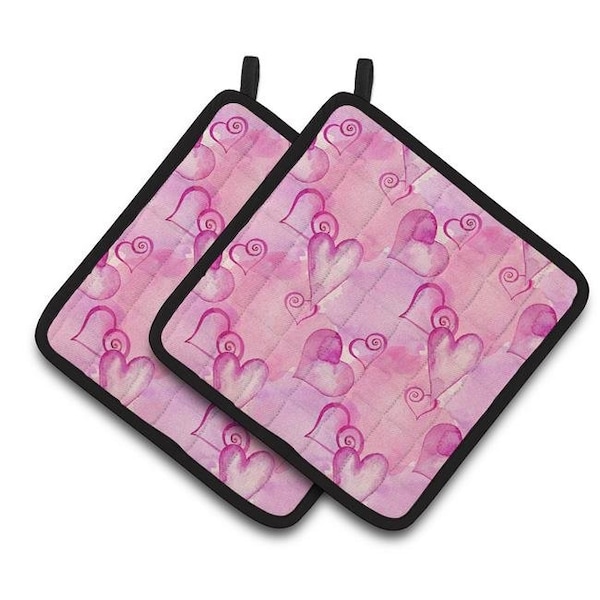 Carolines Treasures Carolines Treasures BB7564PTHD Watercolor Hot Pink Hearts Pair of Pot Holders - BB7564PTHD