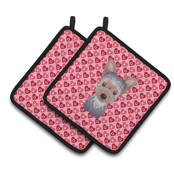 Carolines Treasures Yorkie Puppy Hearts Pair of Pot Holders - BB5302PTHD