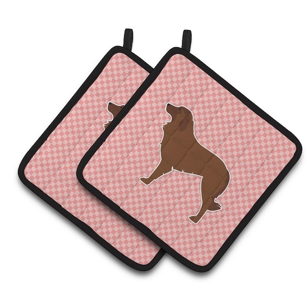 Carolines Treasures Portuguese Sheepdog Dog Checkerboard Pink Pair of Pot Holders - BB3631PTHD