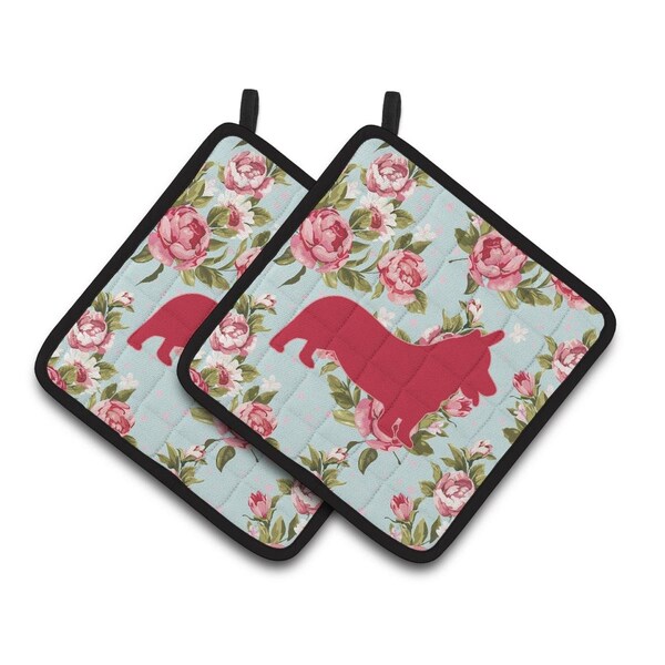 Carolines Treasures Corgi Blue Roses Pair of Pot Holders - BB1069-RS-BU-PTHD