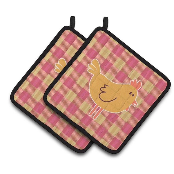 Carolines Treasures Chicken Hen on Gingham Pair of Pot Holders - BB7090PTHD